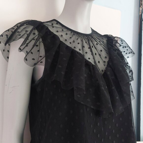 Milly Black Mesh Blouse Small Silk Blend Flutter Sleeve Romantic Date Night EUC - Picture 7 of 14